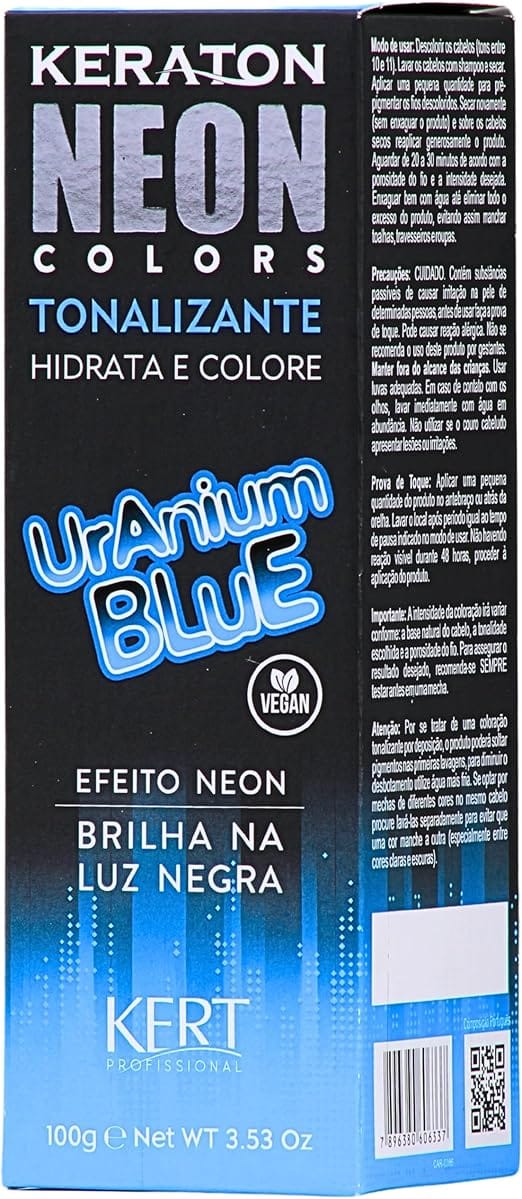 Keraton Coloração Semi-Permanente Em Creme Para Cabelos Sem Amônia Com Cistina Neon Colors 100G Uranium Blue - Imagem 3